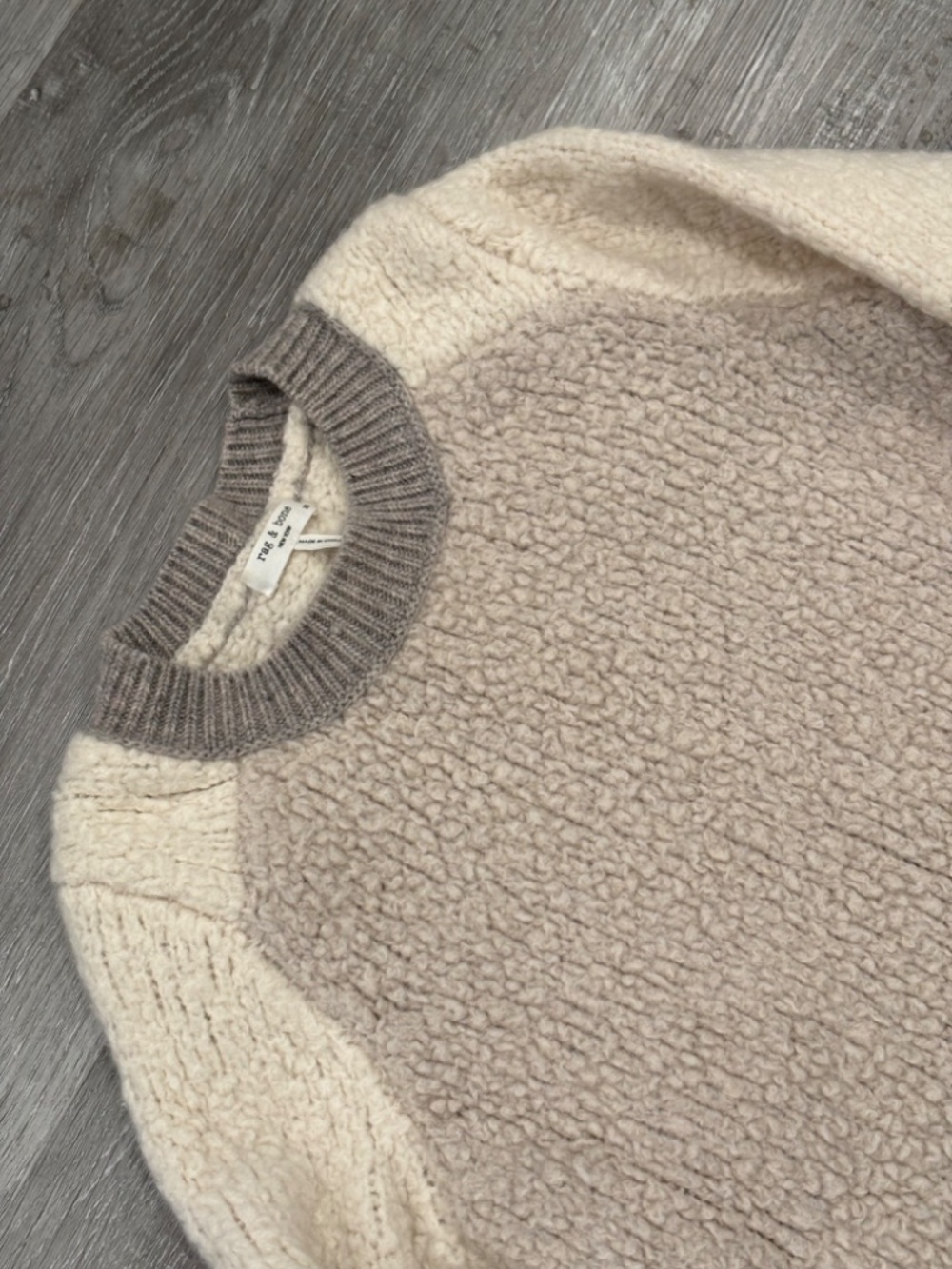 Rag & Bone The Davis Beige Nubby Extra Fine Merino Wool Crewneck Sweater XS - Picture 2 of 7